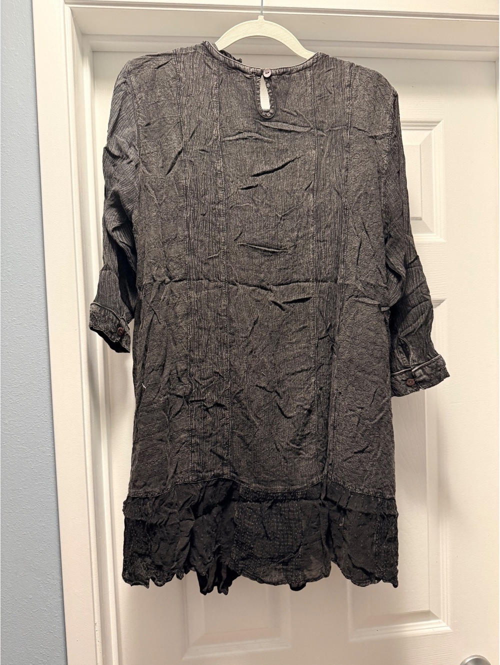 YOUNG THREADS Charcoal Aari Embroidered Boho Babydoll Mini Dress NWT Large - Picture 2 of 3